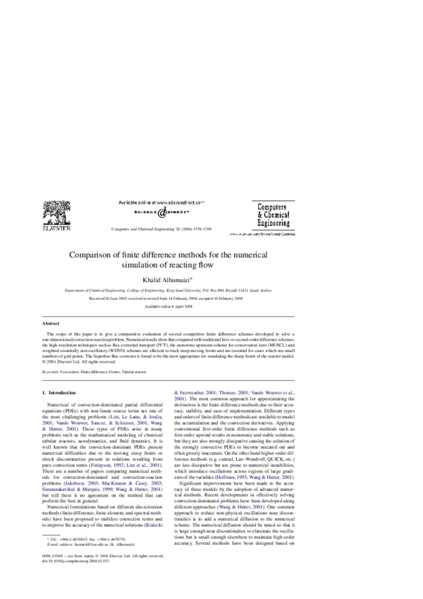 (PDF) Comparison of finite difference methods for the numerical ...