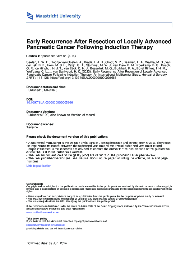 (PDF) Early Recurrence After Resection of Locally Advanced Pancreatic ...