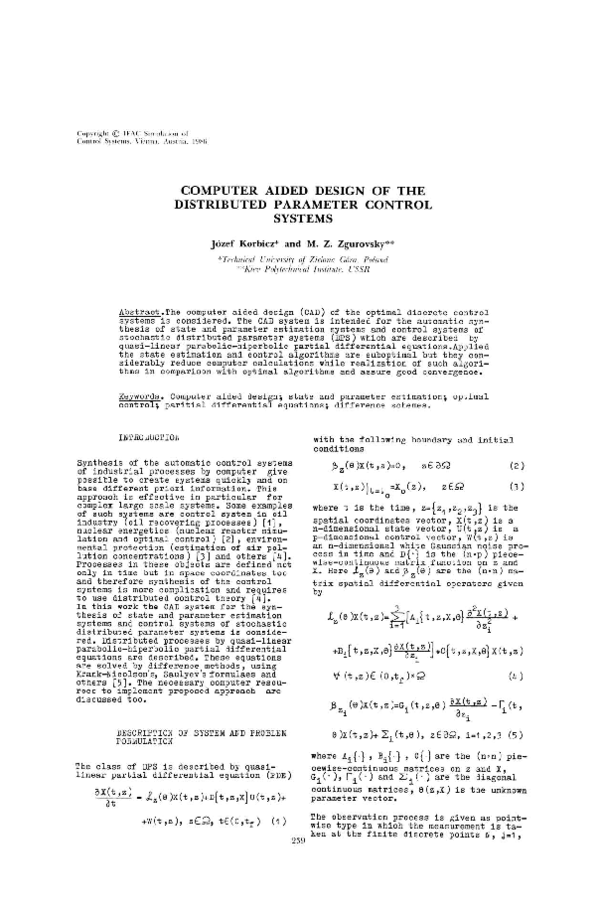 (PDF) Computer Aided Design of the Distributed Parameter Control Systems