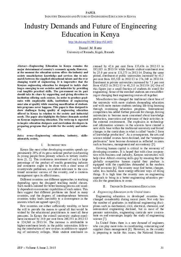 (PDF) Industry Demands and Future of Engineering Education in Kenya