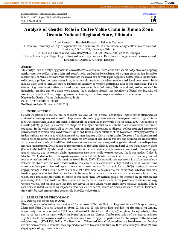 (PDF) Analysis of Gender Role in Coffee Value Chain in Jimma Zone ...