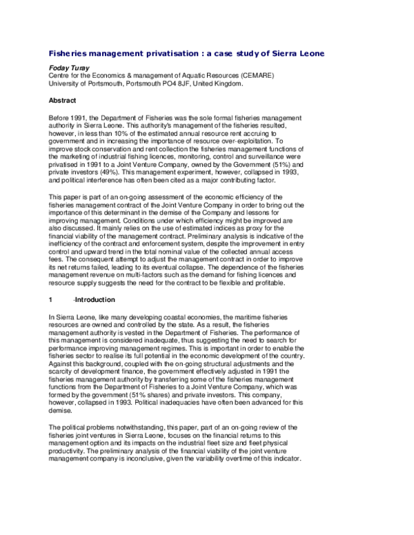 (PDF) Fisheries management privatisation : a case study of Sierra Leone