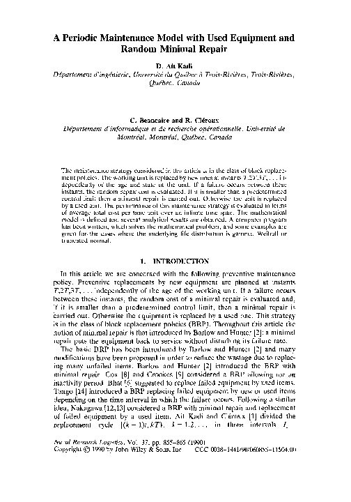 (PDF) A periodic maintenance model with used equipment and random ...