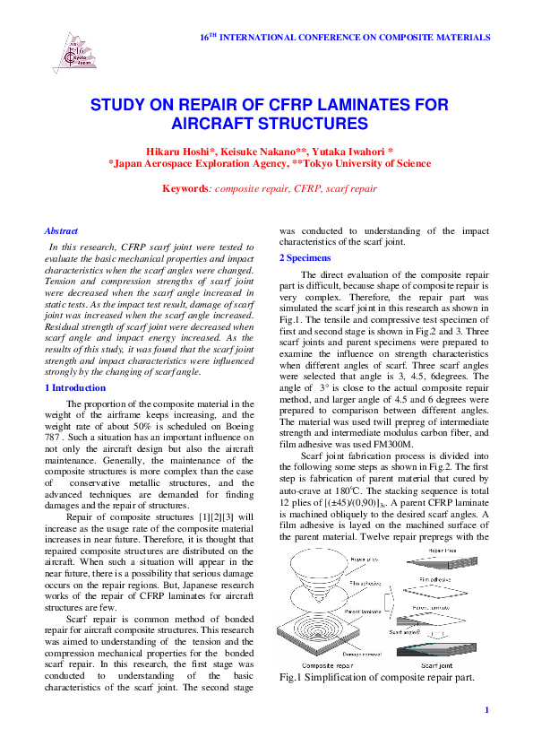 (PDF) Study on repair of CFRP laminates for aircraft structures