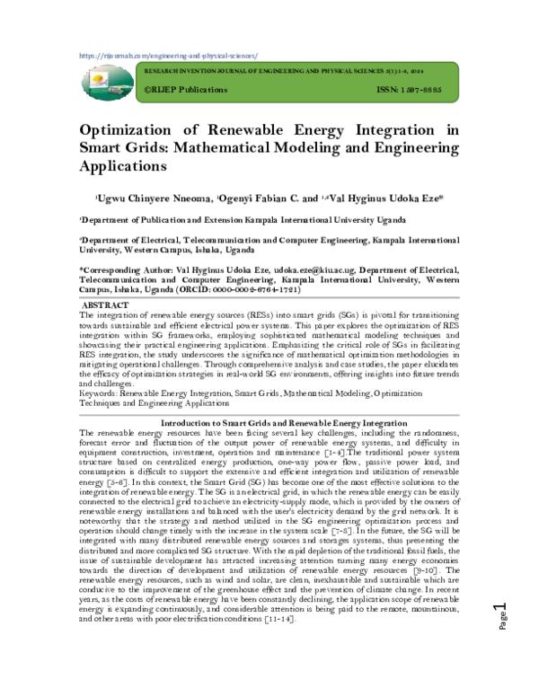 (PDF) Optimization of Renewable Energy Integration in Smart Grids ...