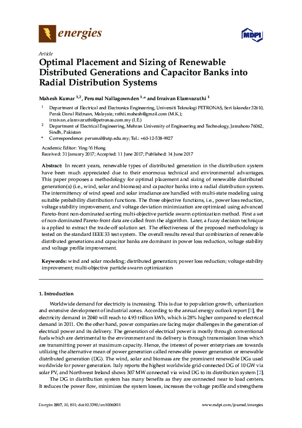 (PDF) Optimal Placement and Sizing of Renewable Distributed Generation ...