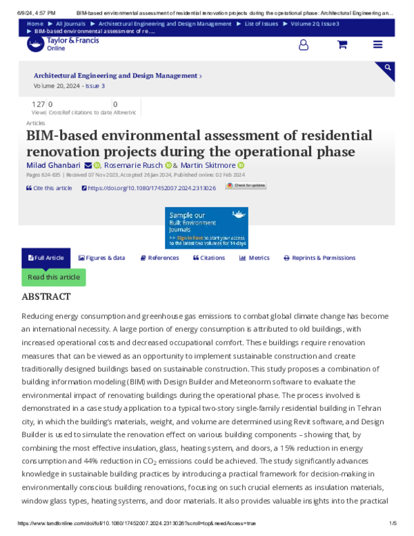 (PDF) BIM-based environmental assessment of residential renovation ...