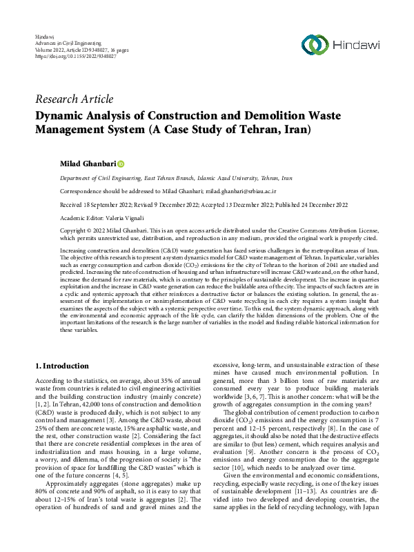 (PDF) Dynamic Analysis of Construction and Demolition Waste Management ...