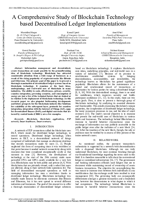 (PDF) A Comprehensive Study of Blockchain Technology based ...