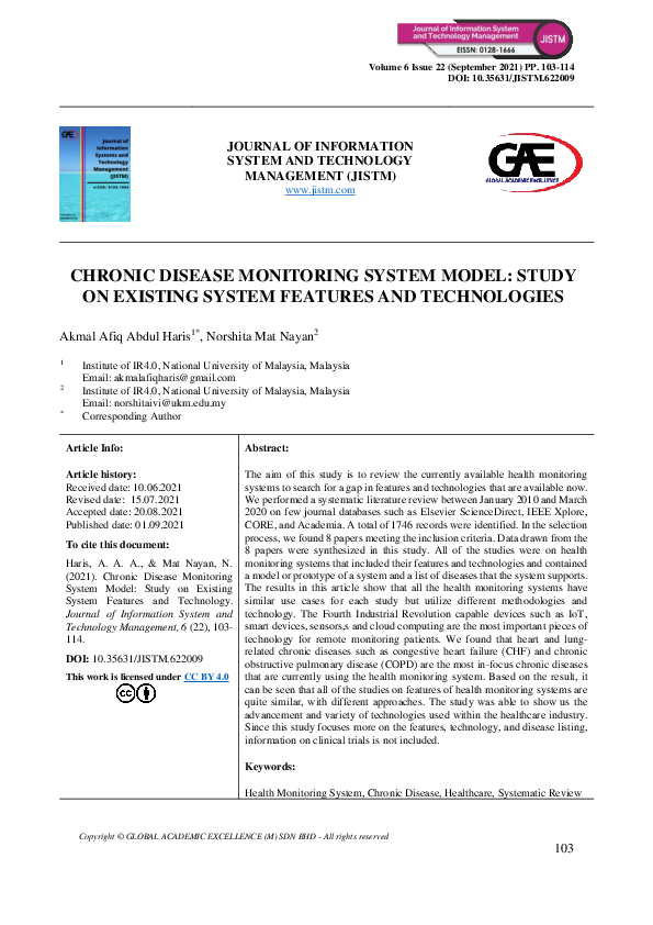 (PDF) Chronic Disease Monitoring System Model: Study on Existing System ...