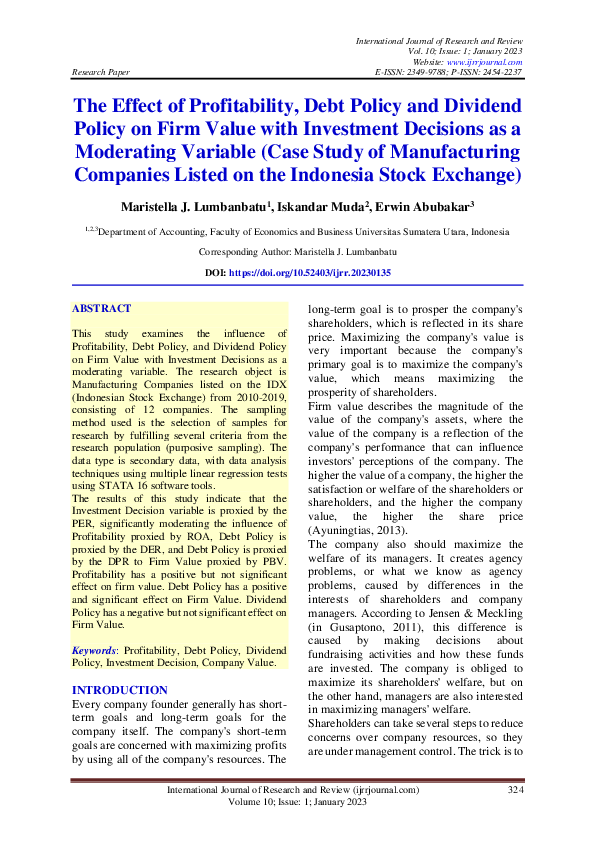 (PDF) The Effect of Profitability, Debt Policy and Dividend Policy on ...