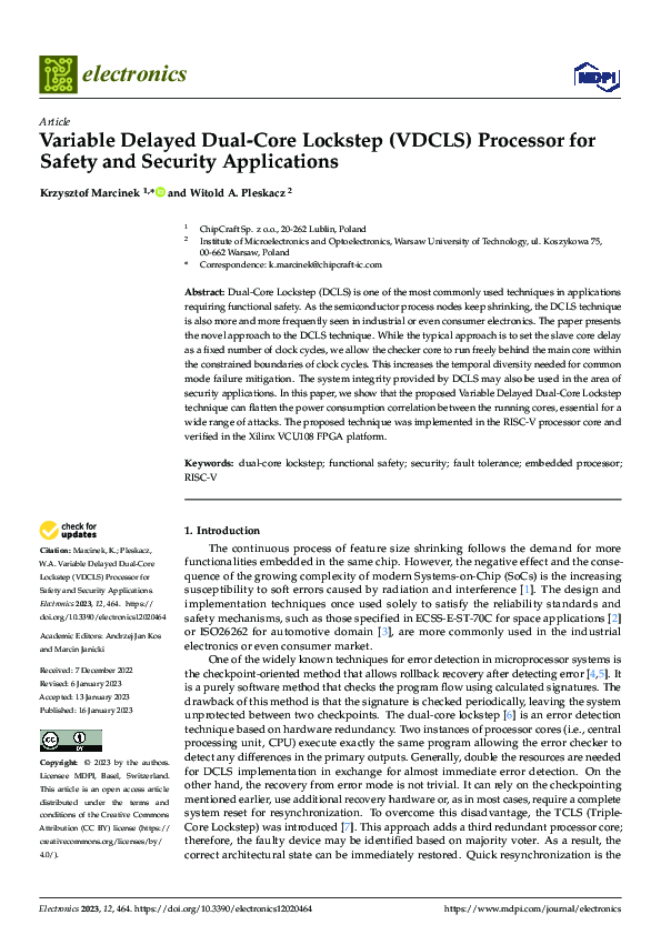 (PDF) Variable Delayed Dual-Core Lockstep (VDCLS) Processor for Safety ...