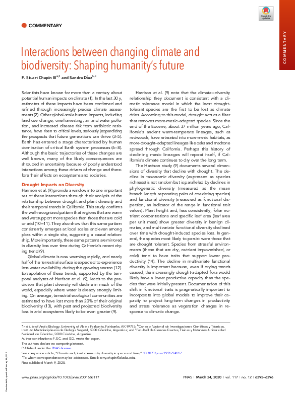 (PDF) Interactions between changing climate and biodiversity: Shaping ...