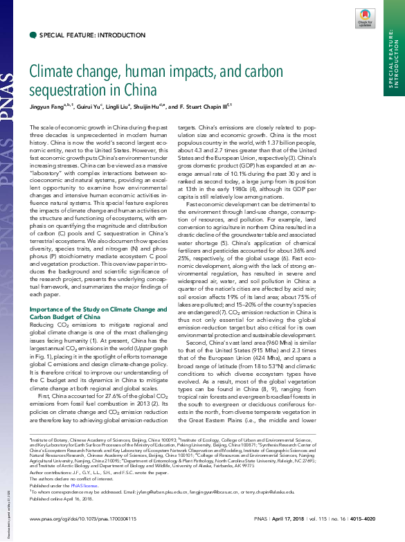 (PDF) Climate change, human impacts, and carbon sequestration in China