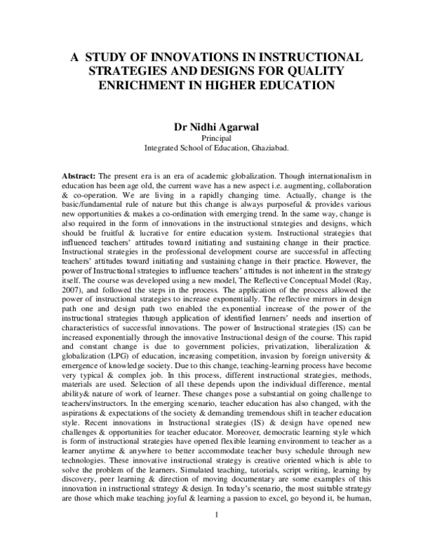 (PDF) A Study of Innovations in Instructional Strategies and Designs ...