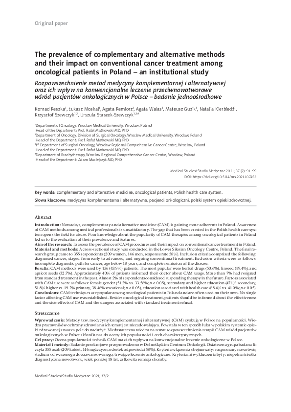 (PDF) The prevalence of complementary and alternative methods and their ...