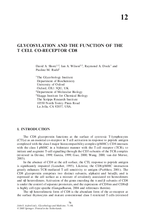 (PDF) Glycosylation and the Function of the T Cell Co-Receptor CD8