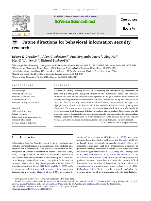 (PDF) Future directions for behavioral information security research