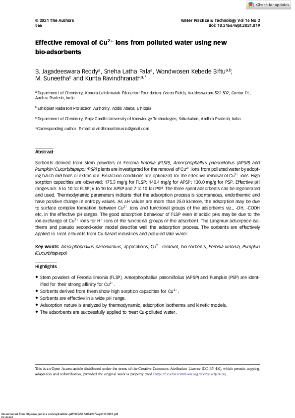 (PDF) Effective removal of Cu2+ ions from polluted water using new bio ...