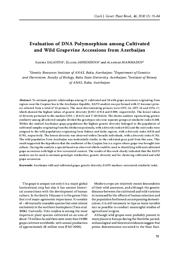 (PDF) Evaluation of DNA polymorphism among cultivated and wild ...