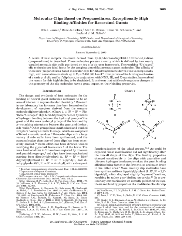 (PDF) Molecular Clips Based on Propanediurea. Exceptionally High ...