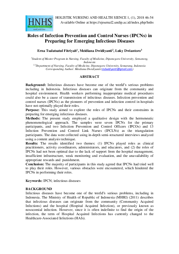 (PDF) Roles of Infection Prevention and Control Nurses (IPCNs) in ...