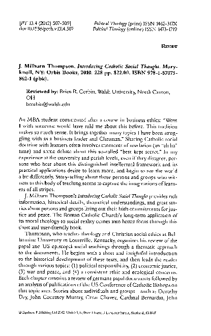 (PDF) J. Milburn Thompson, Introducing Catholic Social Thought