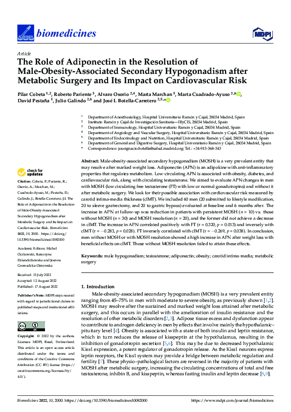 (PDF) The Role of Adiponectin in the Resolution of Male-Obesity ...