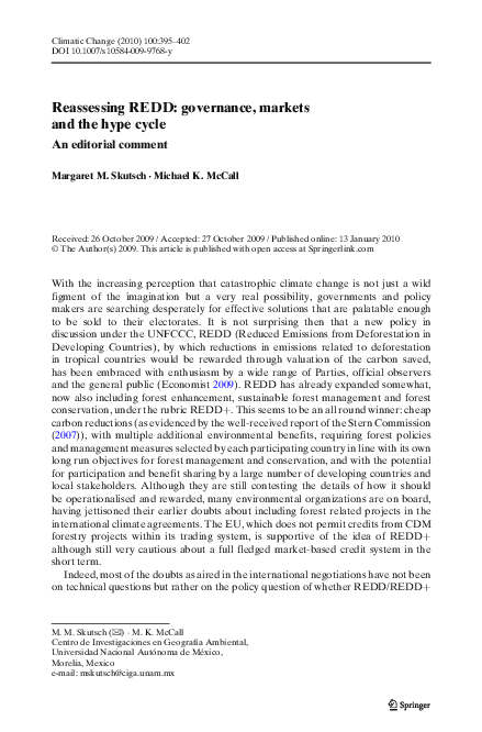 (PDF) Reassessing REDD: governance, markets and the hype cycle