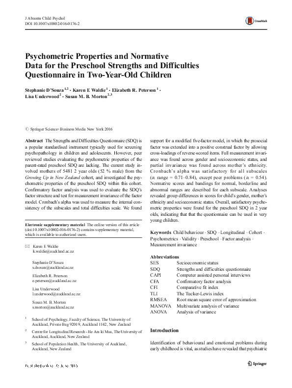 (PDF) Psychometric Properties and Normative Data for the Parent Version ...