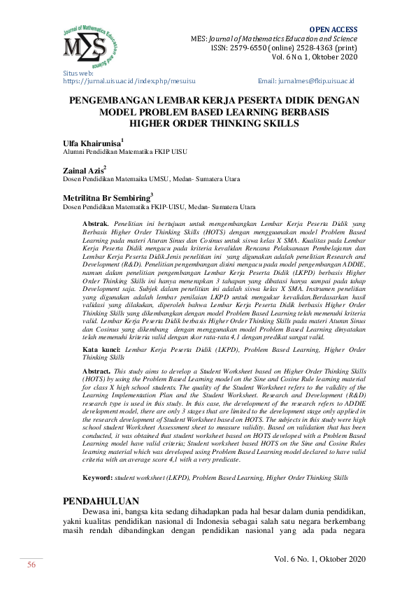 (PDF) Pengembangan Lembar Kerja Peserta Didik Dengan Model Problem ...