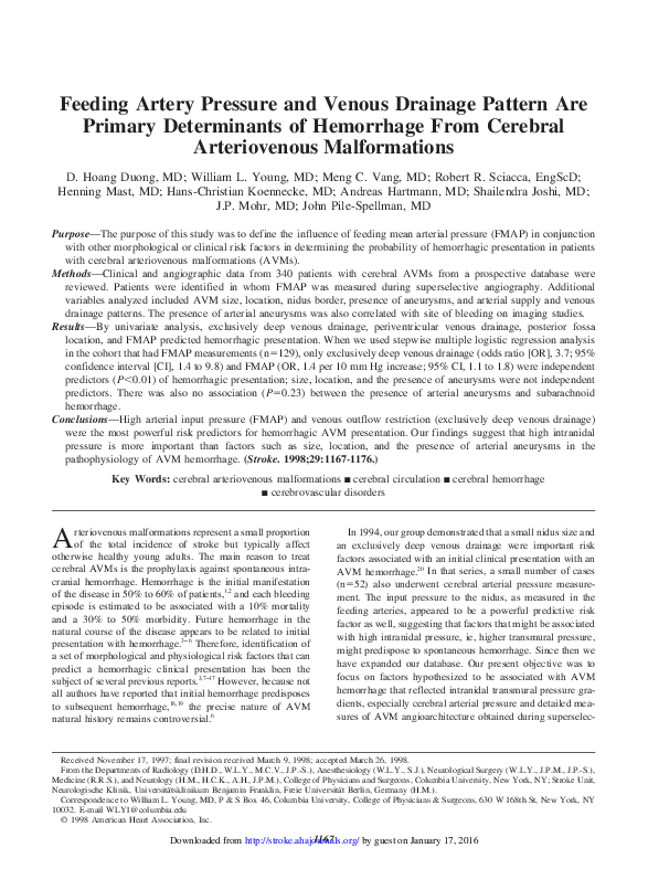 (PDF) Feeding Artery Pressure and Venous Drainage Pattern Are Primary ...