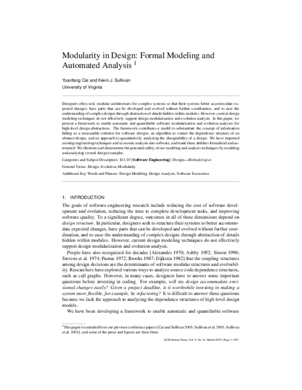 (PDF) Modularity in Design: Formal Modeling and Automated Analysis 1