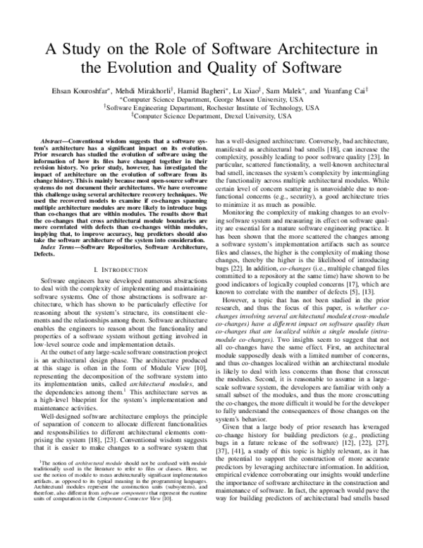 (PDF) A Study on the Role of Software Architecture in the Evolution and ...
