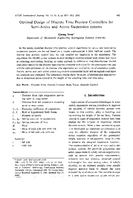 (PDF) Optimal design of discrete time preview controllers for semi ...