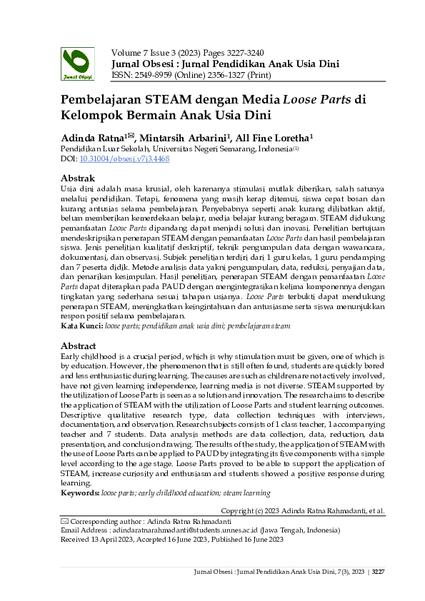 (PDF) Pembelajaran STEAM dengan Media Loose Parts di Kelompok Bermain ...