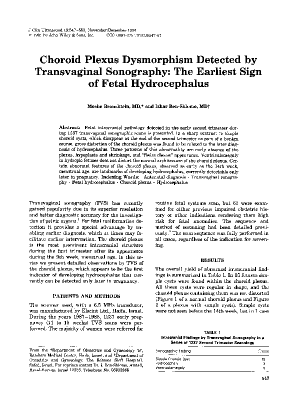 (PDF) Choroid plexus dysmorphism detected by transvaginal sonography ...