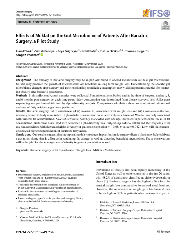 (PDF) Effects of Milkfat on the Gut Microbiome of Patients After ...