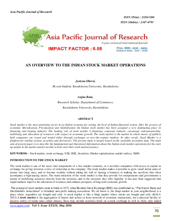 (PDF) An Overview to the Indian Stock Market Operations