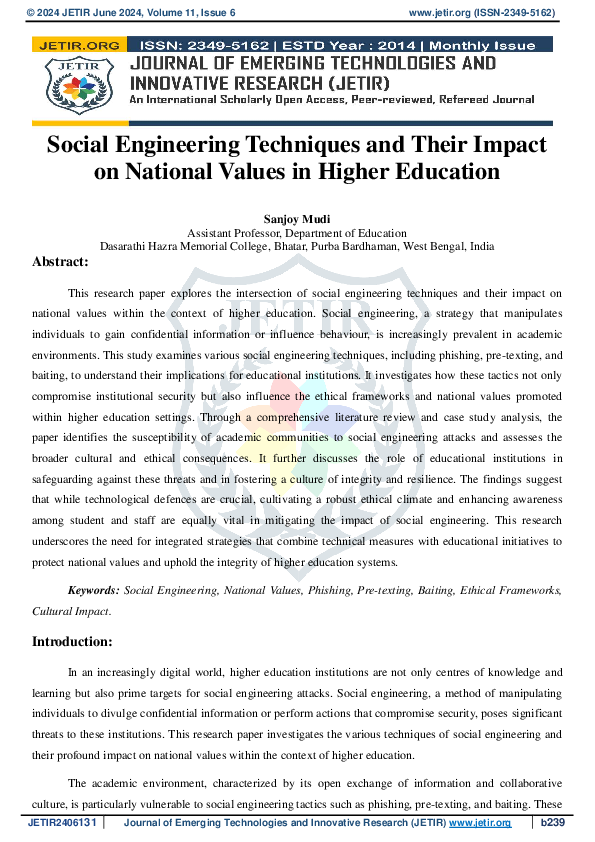 (PDF) Social Engineering Techniques and Their Impact on National Values ...