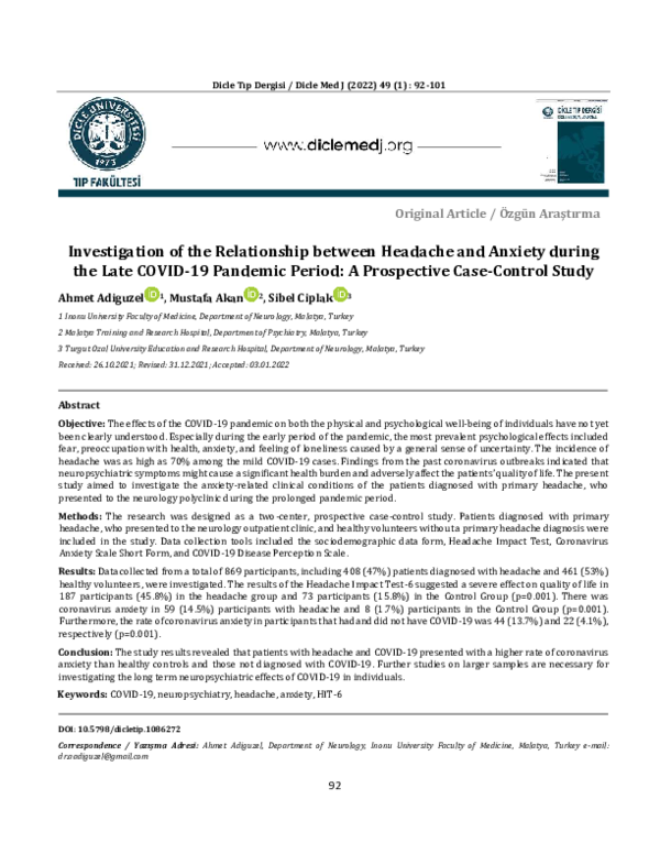 (PDF) Investigation of the Relationship between Headache and Anxiety ...