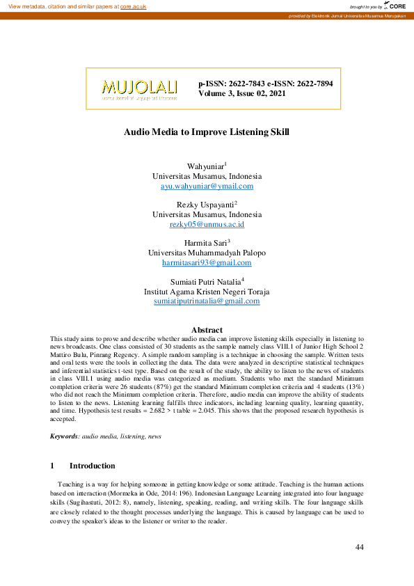 (PDF) Audio Media to Improve Listening Skill
