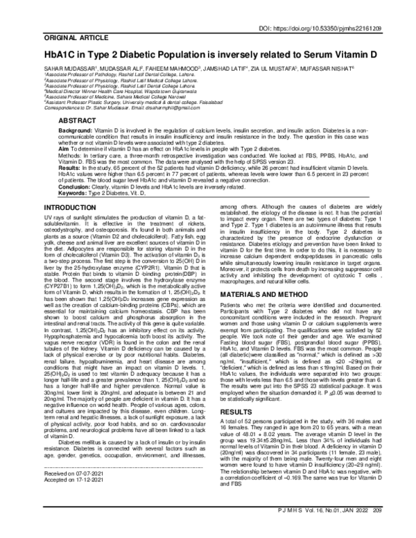 (PDF) HbA1C in Type 2 Diabetic Population is inversely related to Serum ...