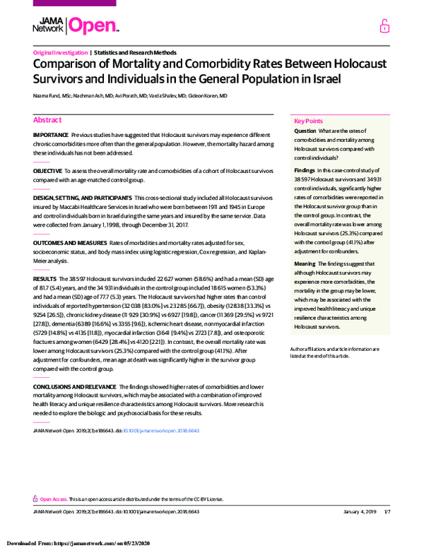 (PDF) Comparison of Mortality and Comorbidity Rates Between Holocaust ...
