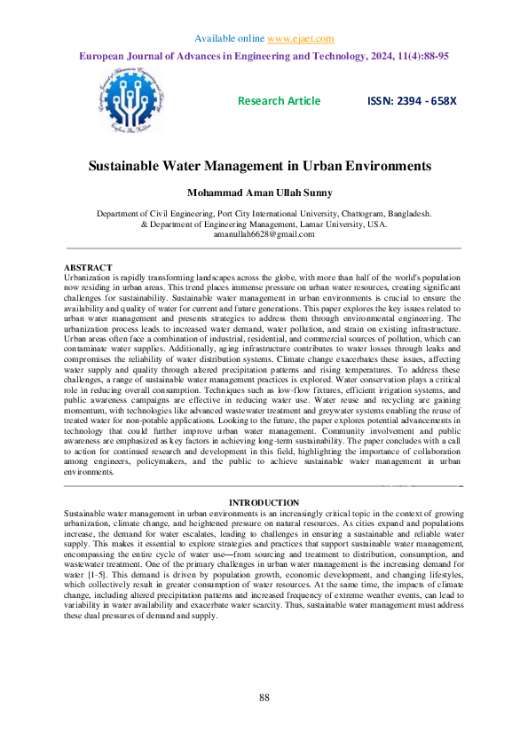 (PDF) Sustainable Water Management in Urban Environments