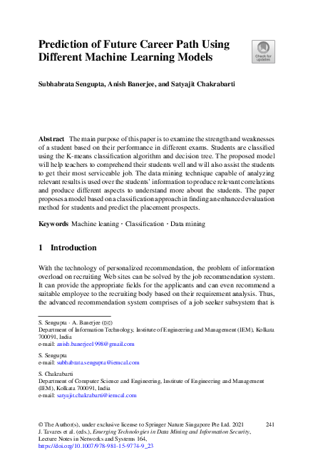 (PDF) Prediction of Future Career Path Using Different Machine Learning ...