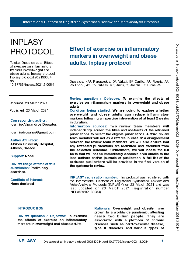 (PDF) Effect of exercise on inflammatory markers in overweight and ...