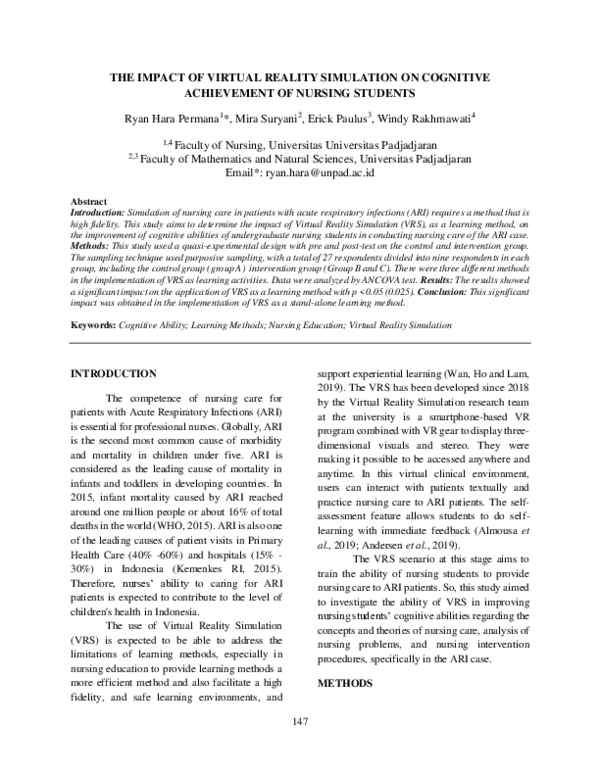 (PDF) The Impact of Virtual Reality Simulation on Cognitive Achievement ...