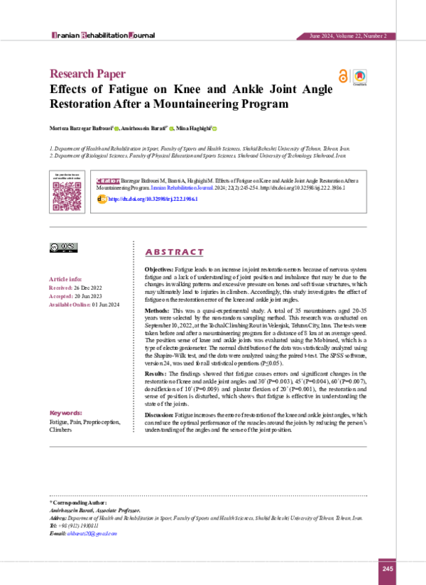 (PDF) Effects of Fatigue on Knee and Ankle Joint Angle Restoration ...