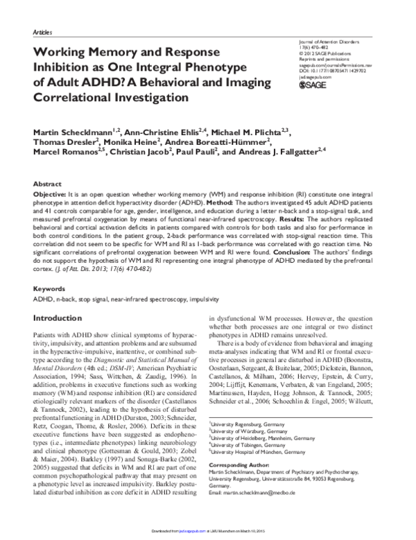 (PDF) Working Memory and Response Inhibition as One Integral Phenotype ...